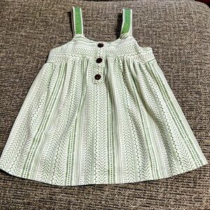 Baby Girl 6M Kid Dress Jumper  White Green Button Details Print Stripe Cotton